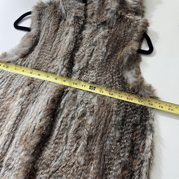 525 America Rabbit Fur Vest Women’s M Hooded Long Genuine Open Front - Picture 5 of 6
